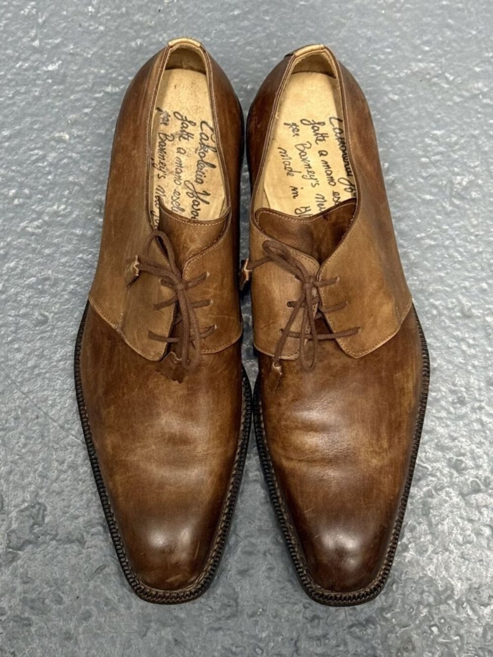 HARRIS FIRENZE 1913 x BARNEYS NY Brown Handmade Leather Shoes Derby Sz 11